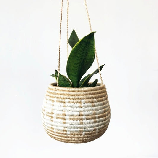 Fair Trade Hanging Woven Planter Tan/White