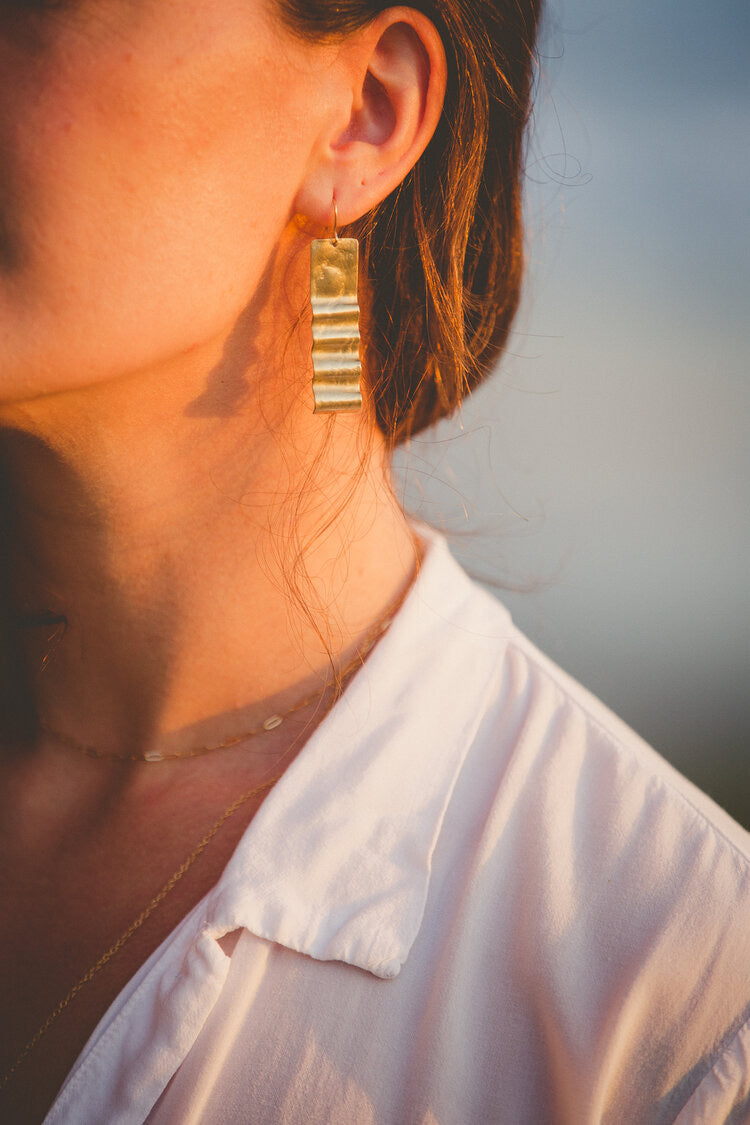 Desert Moon Design • Thelma Crimp Wave Earrings • Brass