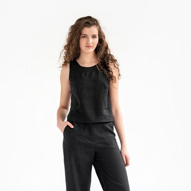 Magic Linen • Ithaka Linen Crop Top • Black