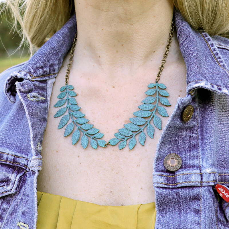 Ornamental Things • Leafy Collar Statement Necklace • Verdigris Patina Brass