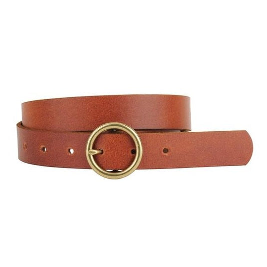 Brass Circle Buckle Leather Belt • Tan