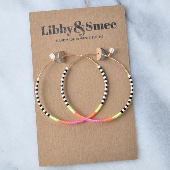 Libby & Smee • Beaded Hoop Earrings • 14K Gold Fill • Seamless • Neon Black & White