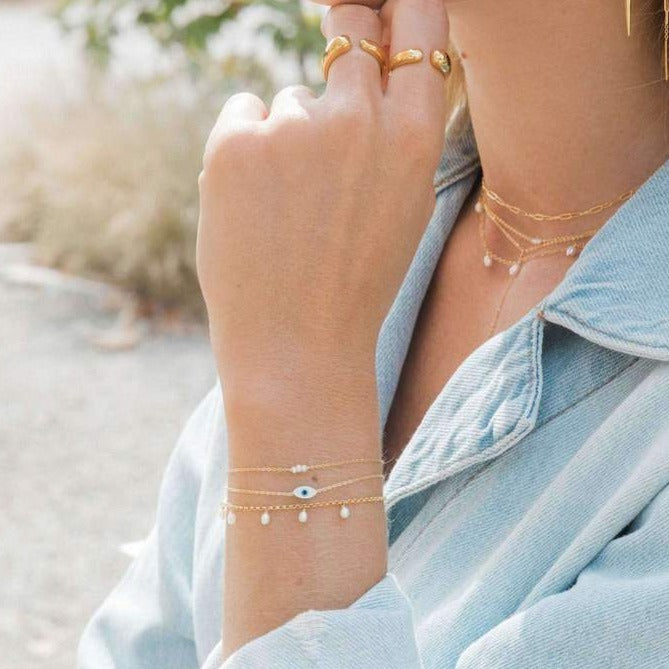 Dainty Three Pearl Bracelet • 14K Gold Fill