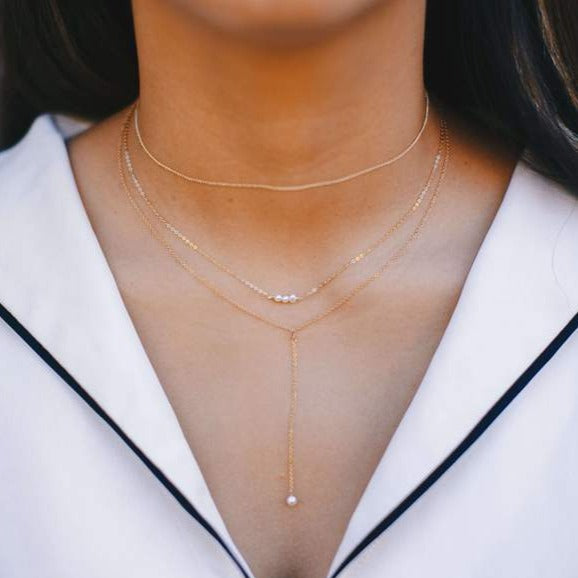 Dainty Three Pearl Necklace • 14K Gold Fill