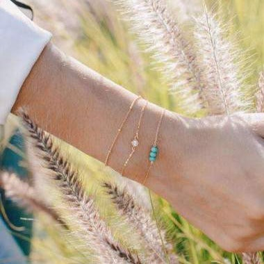Dainty Three Turquoise Bracelet • 14K Gold Fill
