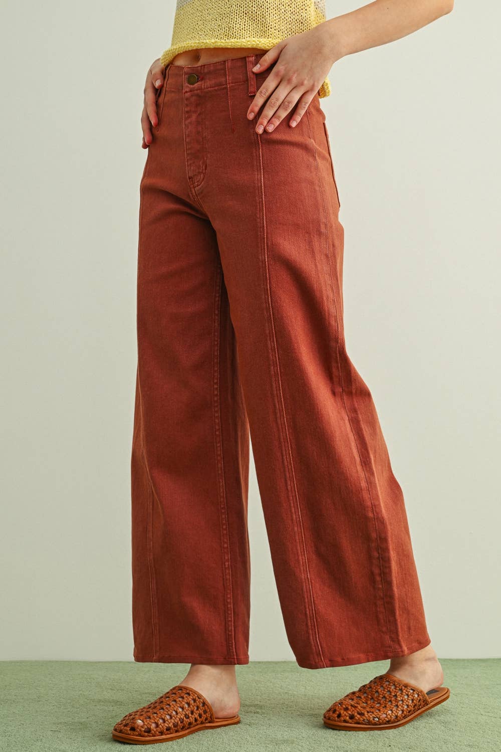 Wide Leg Stretch Denim • Terracotta