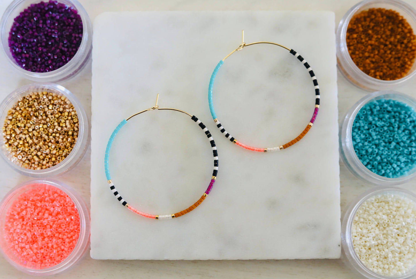 Beaded Hoop Earrings Resort • Pick Your Size