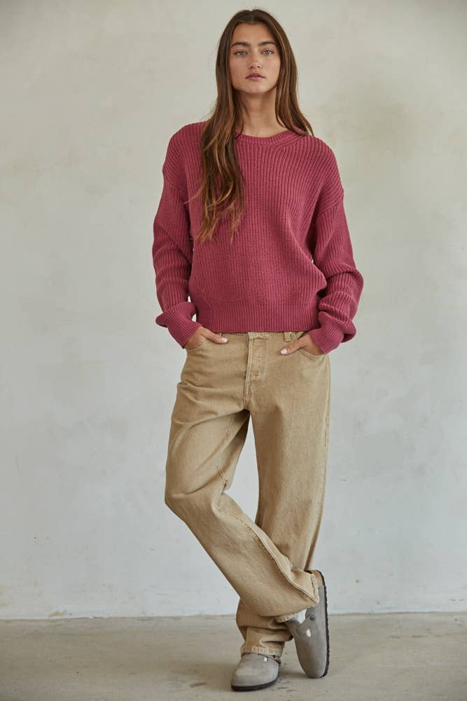 Cotton Pullover Sweater • Cranberry