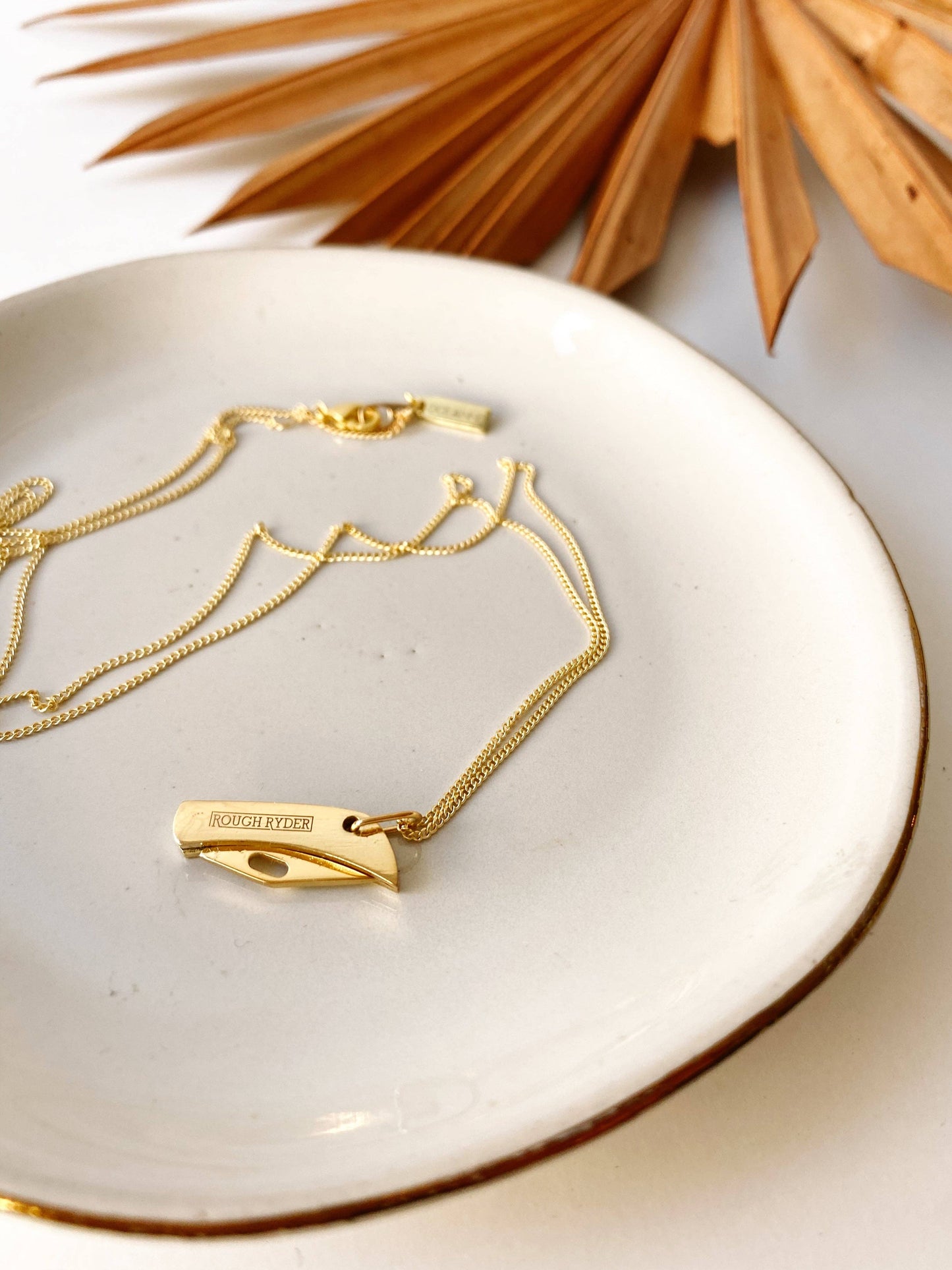 Miniature Mother of Pearl Pocket Knife Necklace • Brass