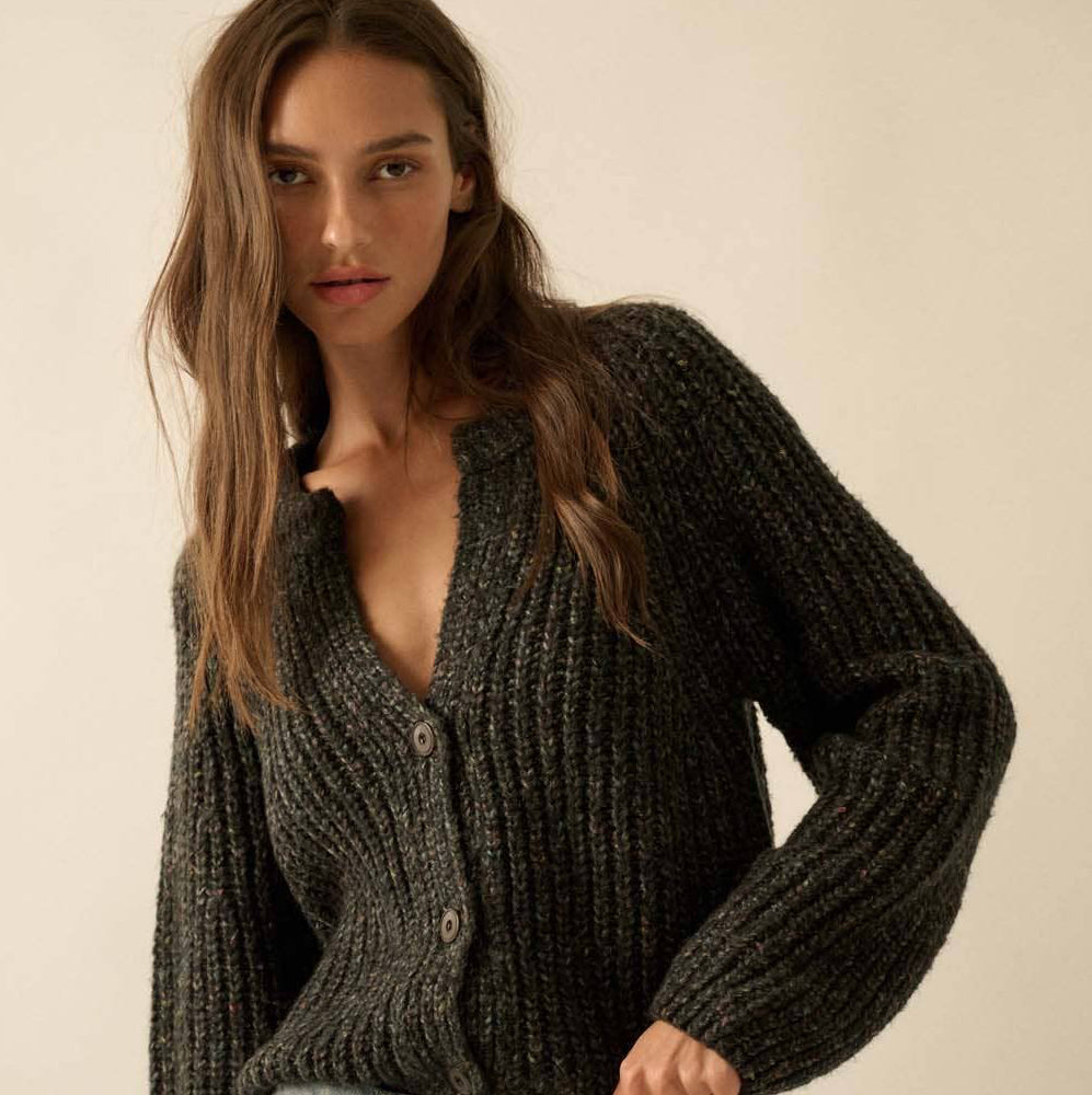 Crop Cardigan Sweater • Black Confetti