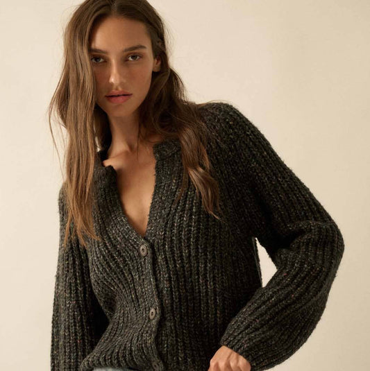 Crop Cardigan Sweater • Black Confetti