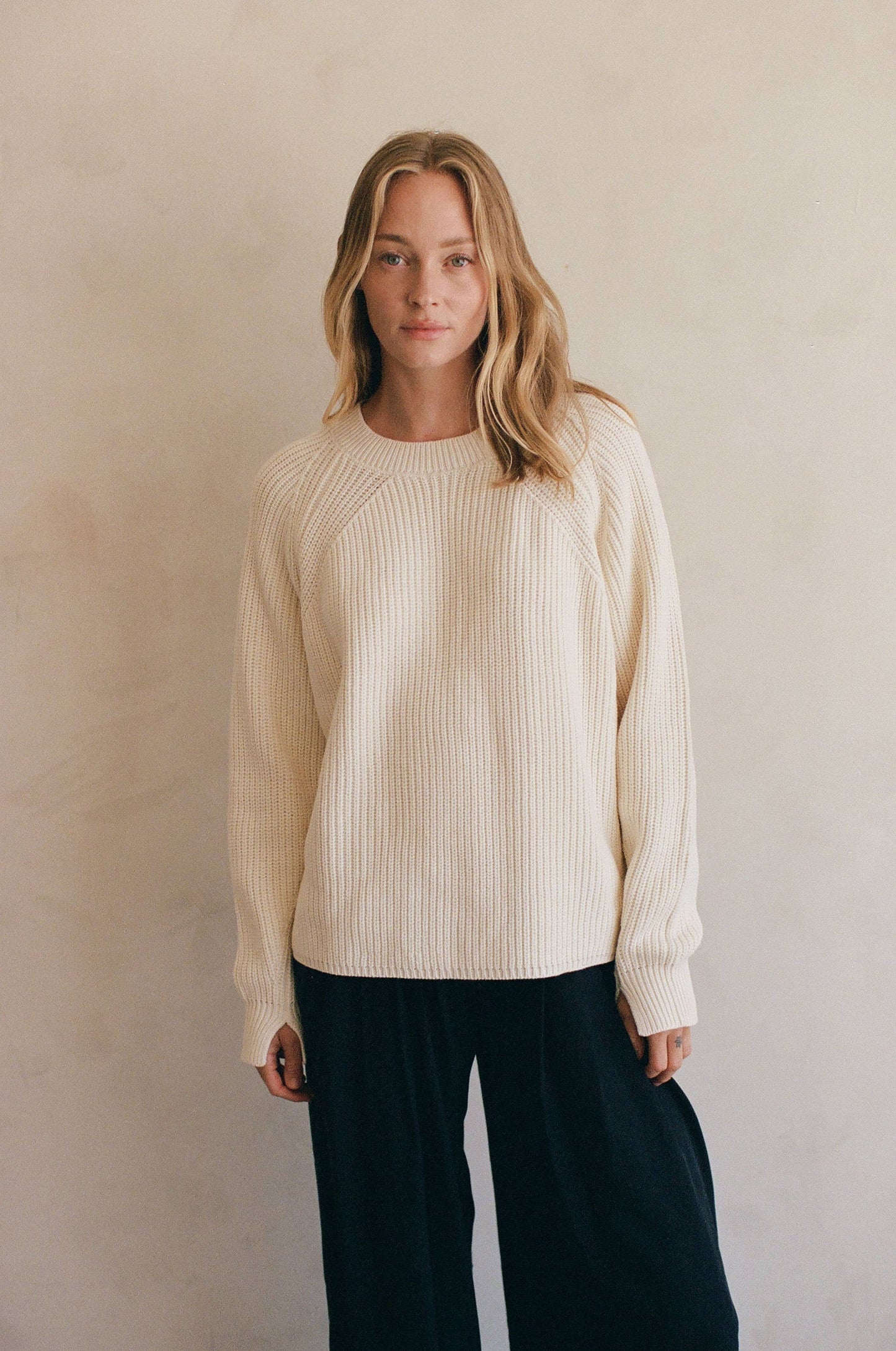 Knit Cotton Acrylic Sweater Top • Cream