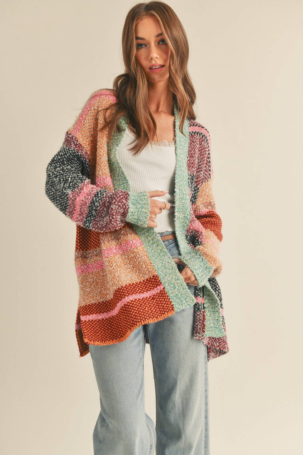 Oversized Color Block Cardigan • Burgundy Orange