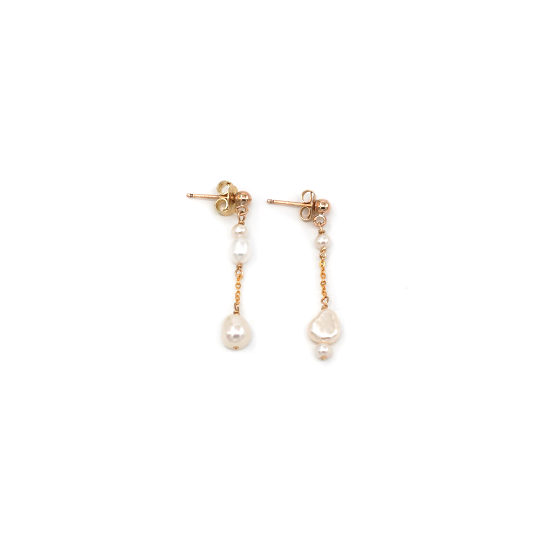 Pasea Asymmetrical Pearl Earrings • 14K Gold Fill