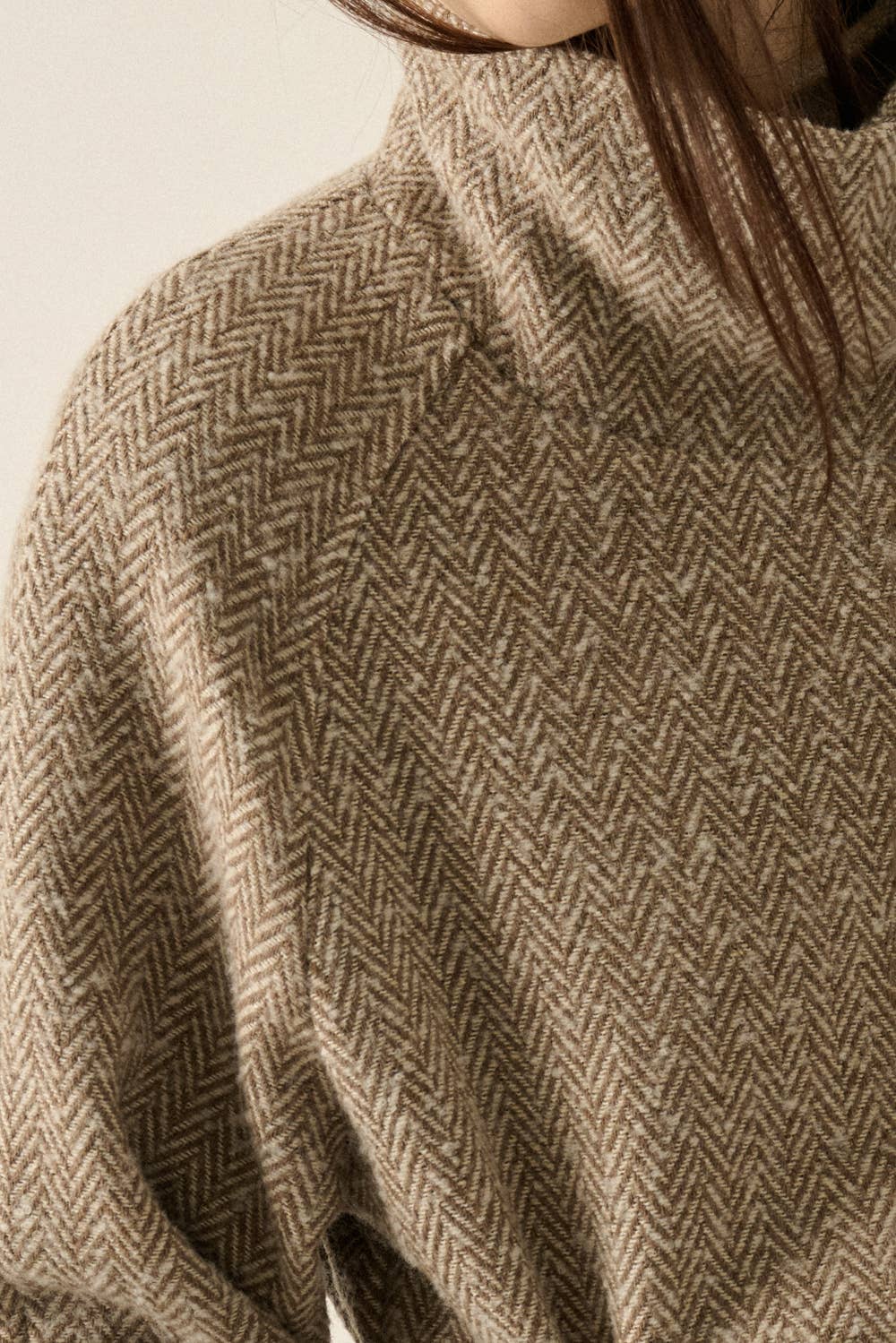 Long Herringbone Tweed Overcoat • Taupe