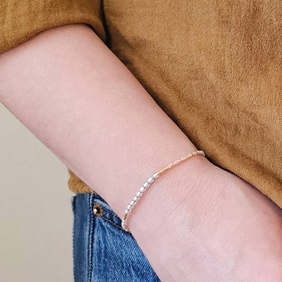 Adjustable Beaded Bracelet No. 101 Neutrals and Gold