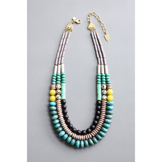 Triple Strand Beaded Statement Necklace Neptune