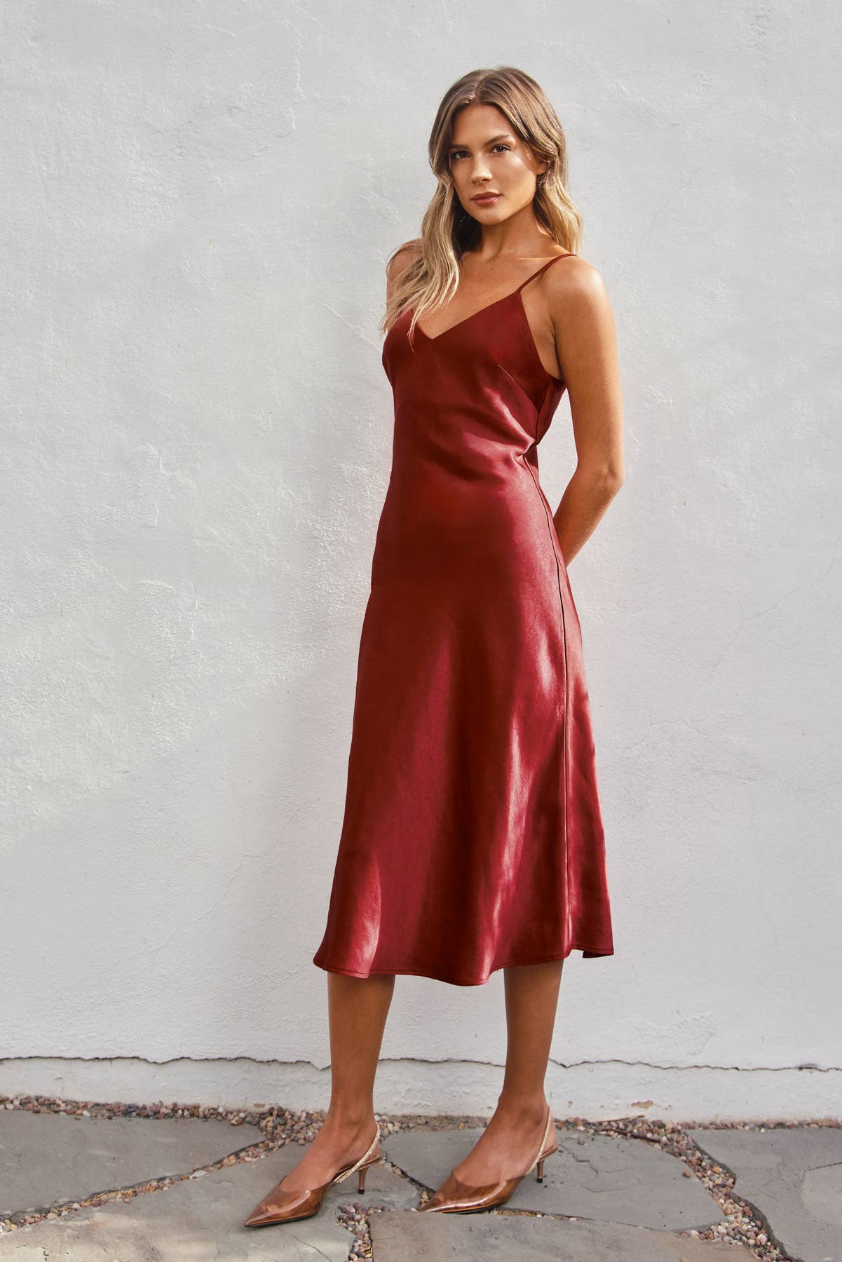 Satin Bias Cut Slip Dress • Burgundy Red