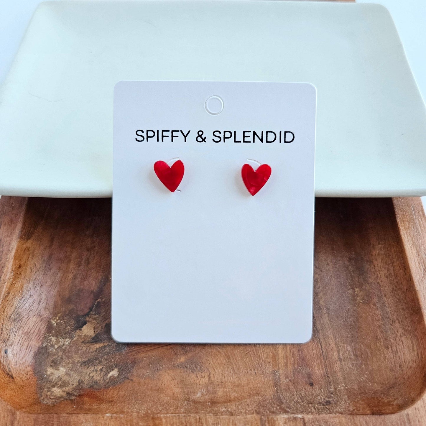 Hand Drawn Heart Stud Earrings • Red