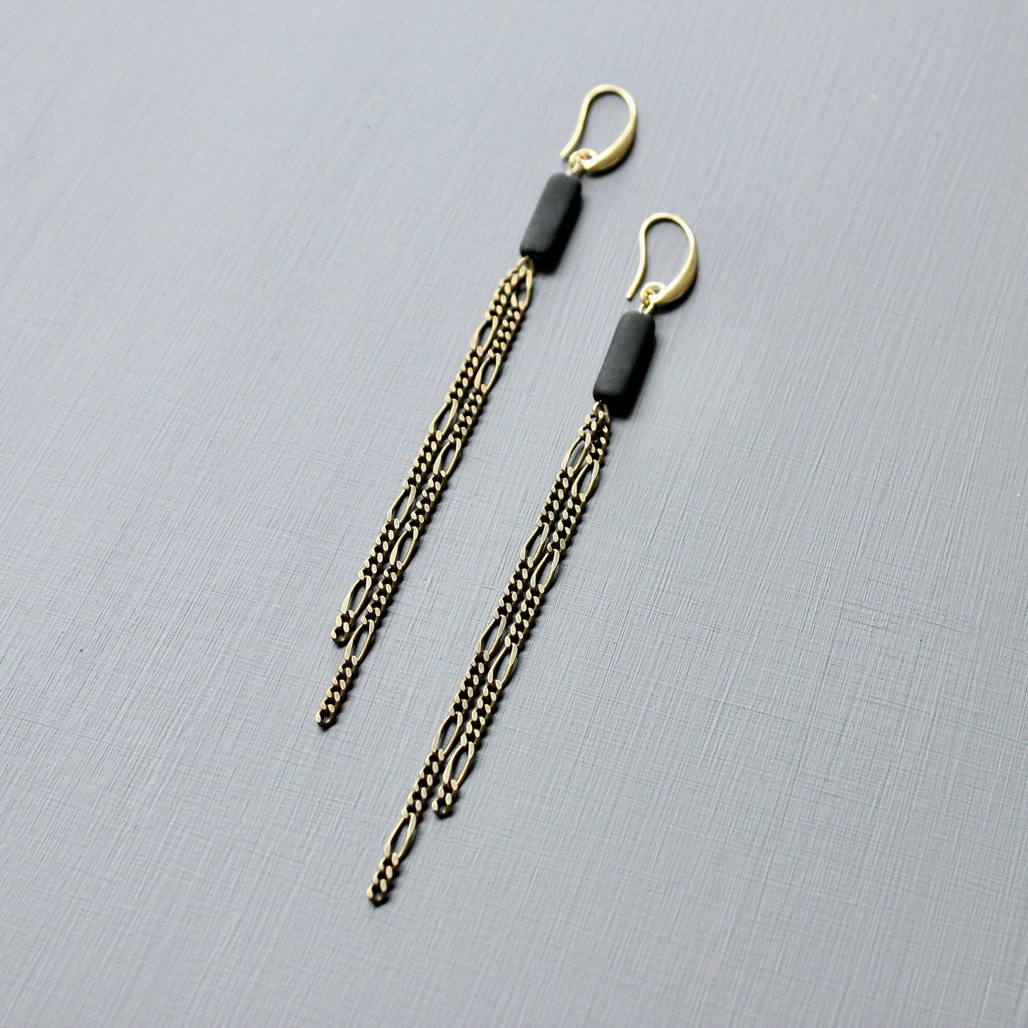 David Aubrey • Bead Chain Shoulder Duster Earrings • Black Aged Brass
