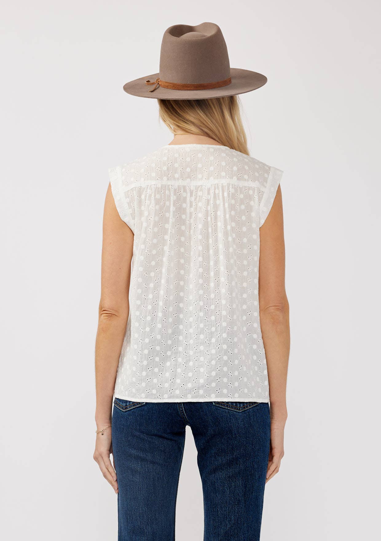 Eyelet Pintuck Sleeveless Top • White