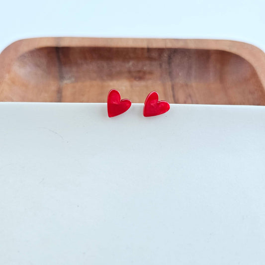 Hand Drawn Heart Stud Earrings • Red
