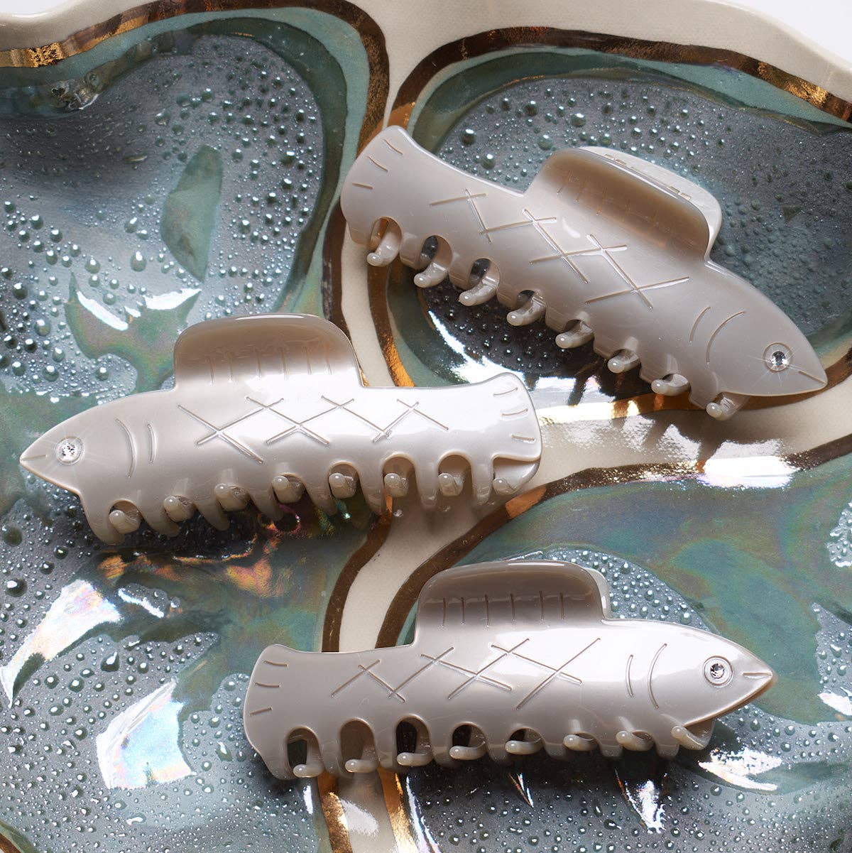 Herring Fish Silver Acetate Hair Claw • Rhinestone Eye