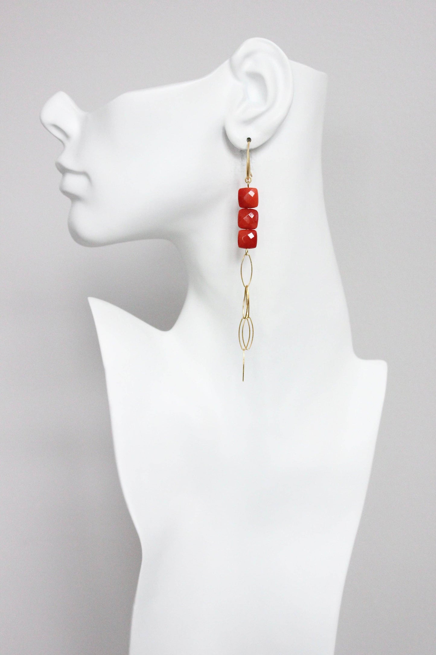 David Aubrey • Bead & Chain Duster Earrings • Red Agate