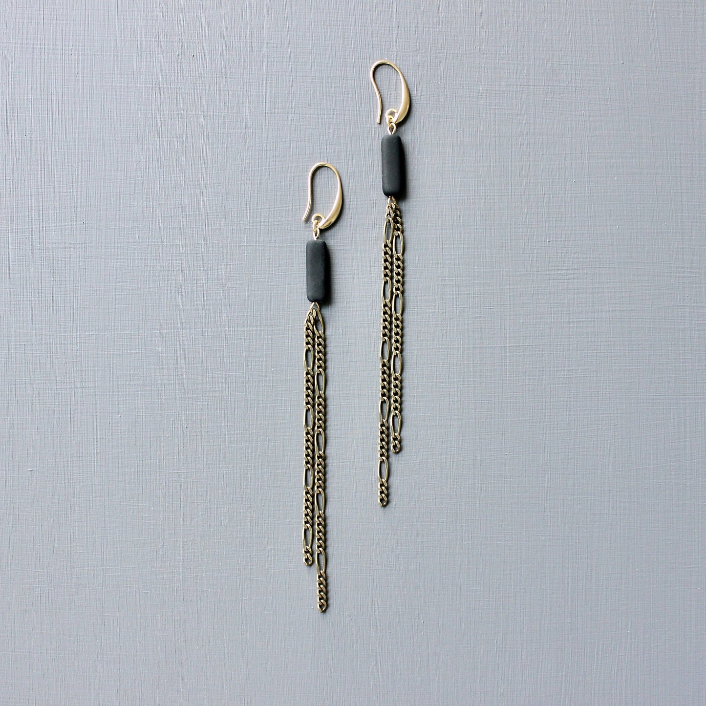 David Aubrey • Bead Chain Shoulder Duster Earrings • Black Aged Brass