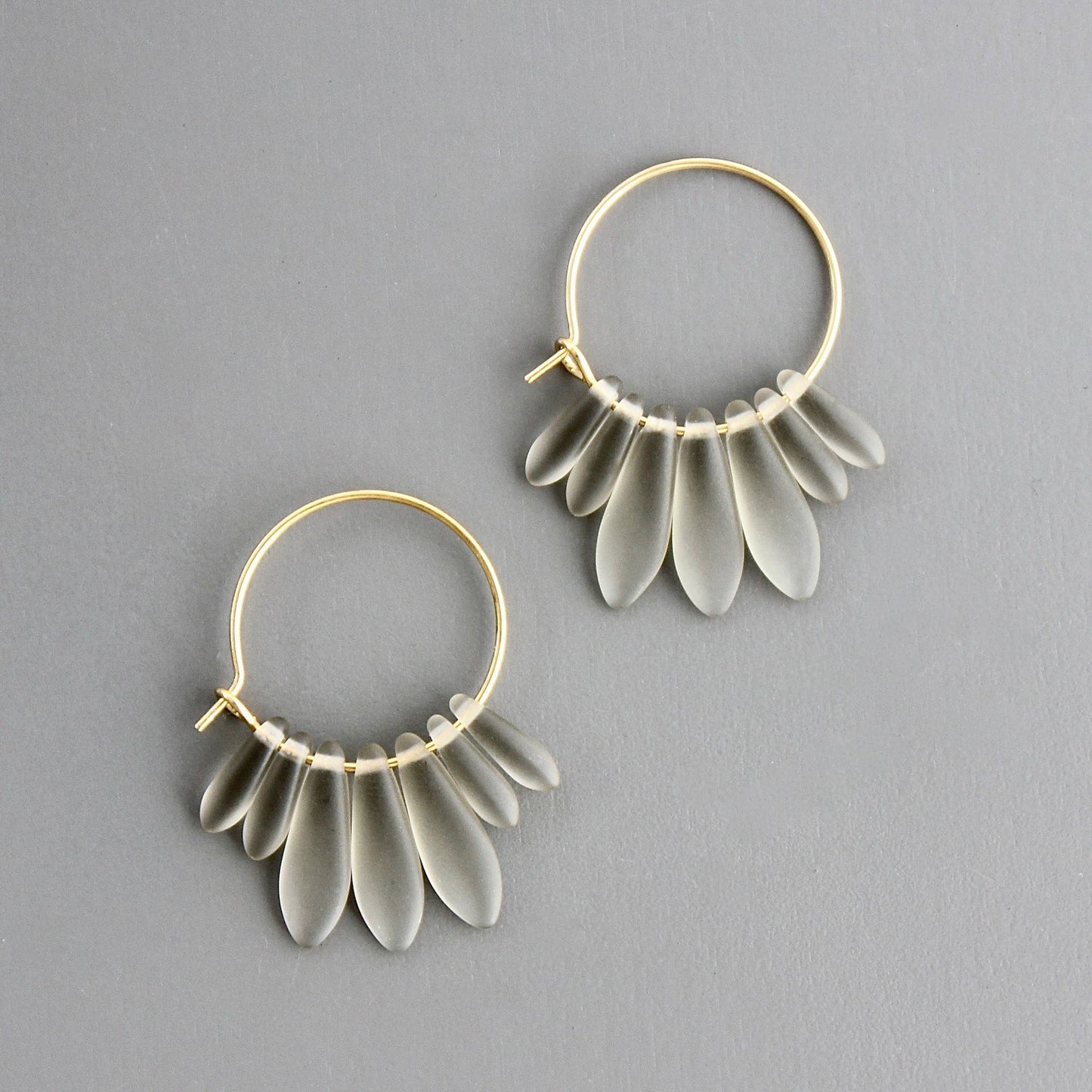 David Aubrey • Glass Bead Hoop Earrings • Matte Grey