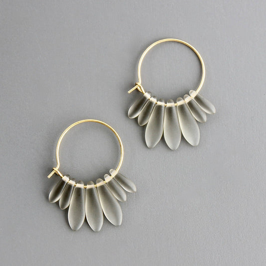 David Aubrey • Glass Bead Hoop Earrings • Matte Grey