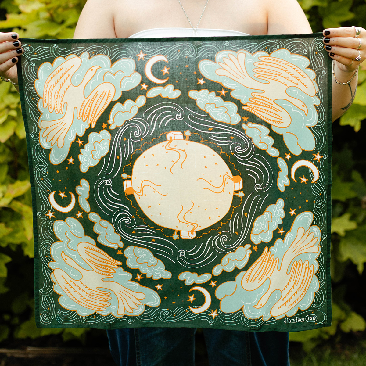 Cotton Bandana • No. 158 Luna • Dark Emerald Green