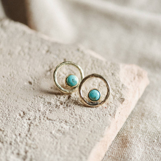 Bristol Stud Earrings • Brass & Turquoise