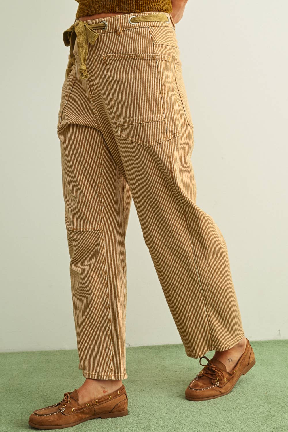 Mini Stripe Barrel Pants • Camel & Cream