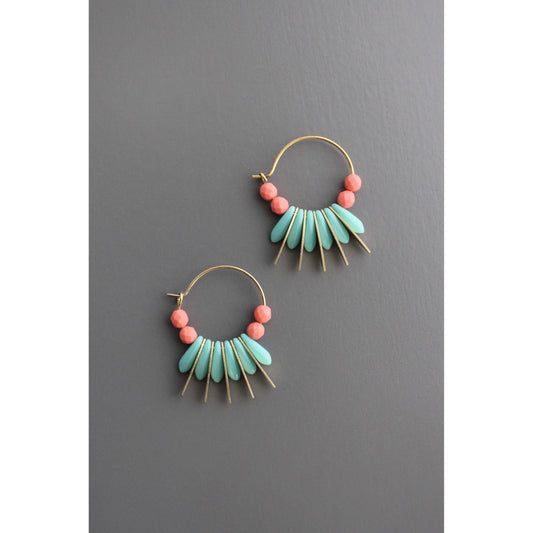 David Aubrey • Small Bead Hoop Earrings • Turquoise Coral Glass