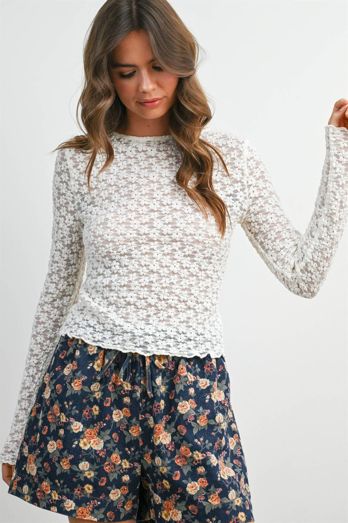 Ivory Textured Long Sleeve Top • Ivory