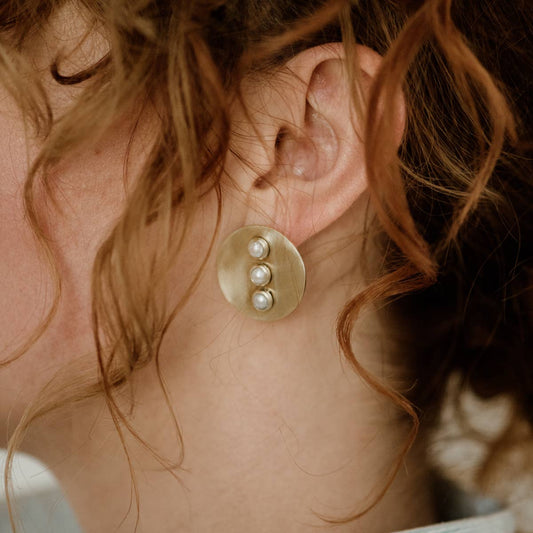 Common Form • Gallatin Stud Earrings • Brass & Pearl