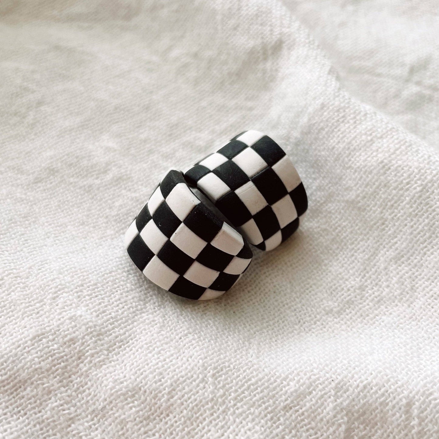 Meadow & Mae • Checkerboard Huggies Statement Earrings • Black & White