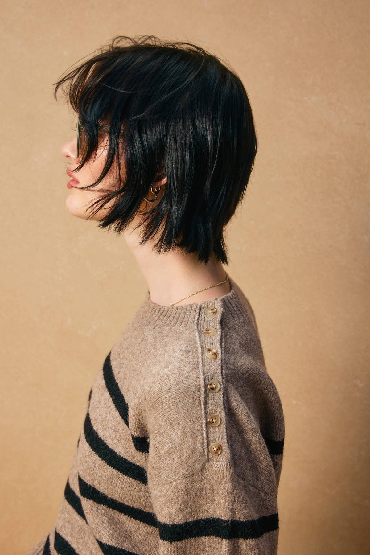 Striped Button Detail Sweater • Dark Taupe Black