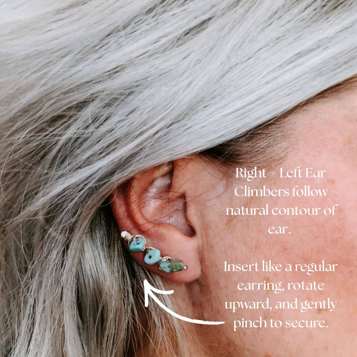 Kingman Turquoise Ear Climber Earrings • Sterling Sliver