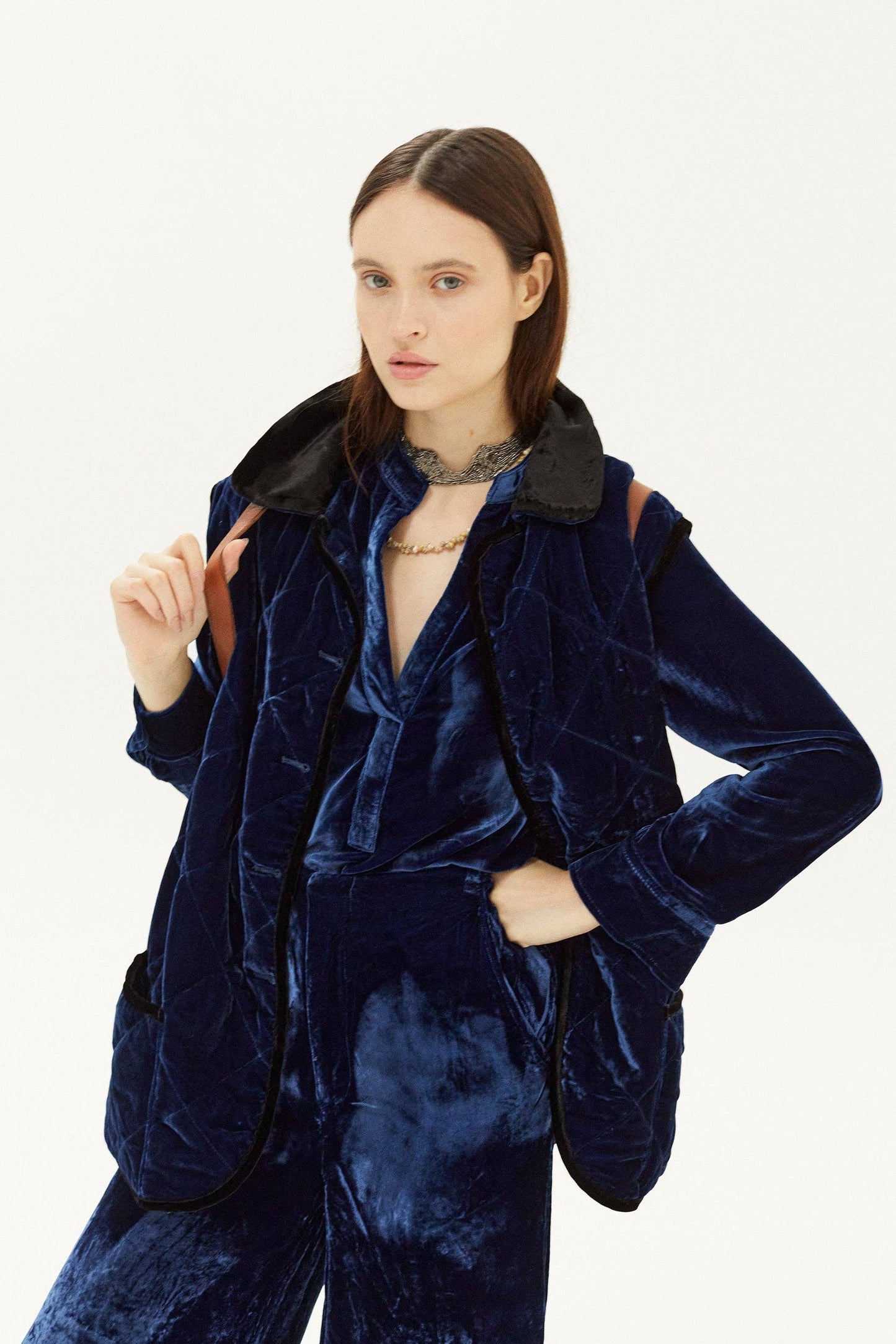 Lanhtropy • Alice Silk Velvet Vest • Blue & Black