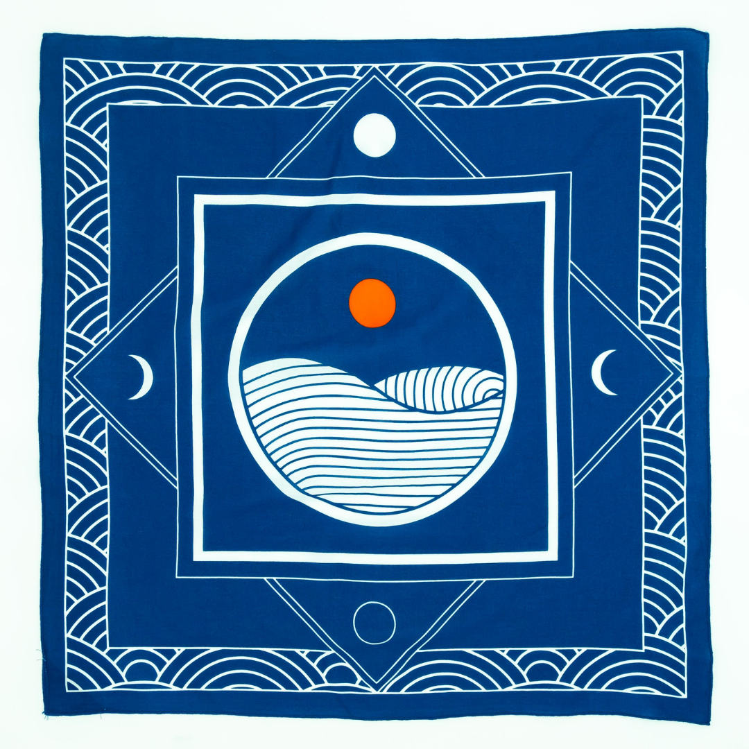 Organic Cotton Bandana • Breaking Waves • Navy