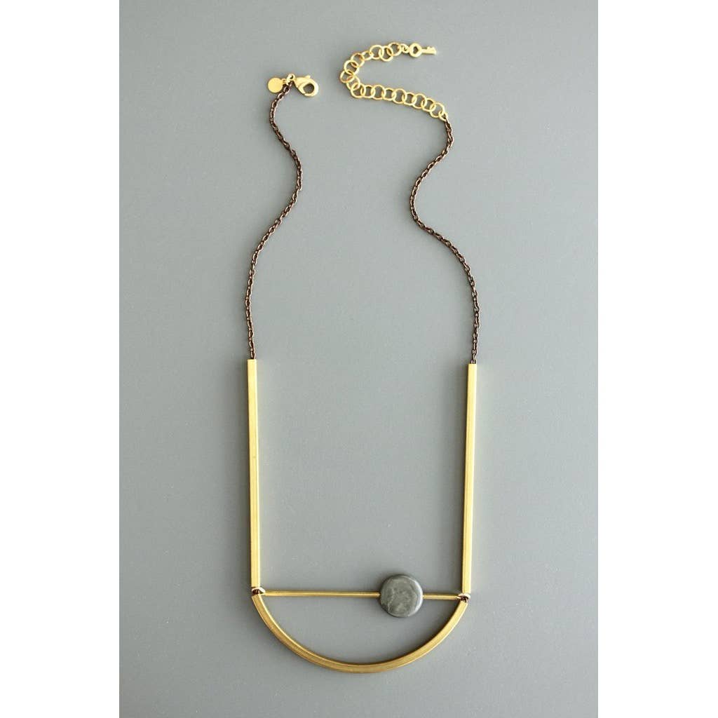 Athena Gray stone and brass necklace