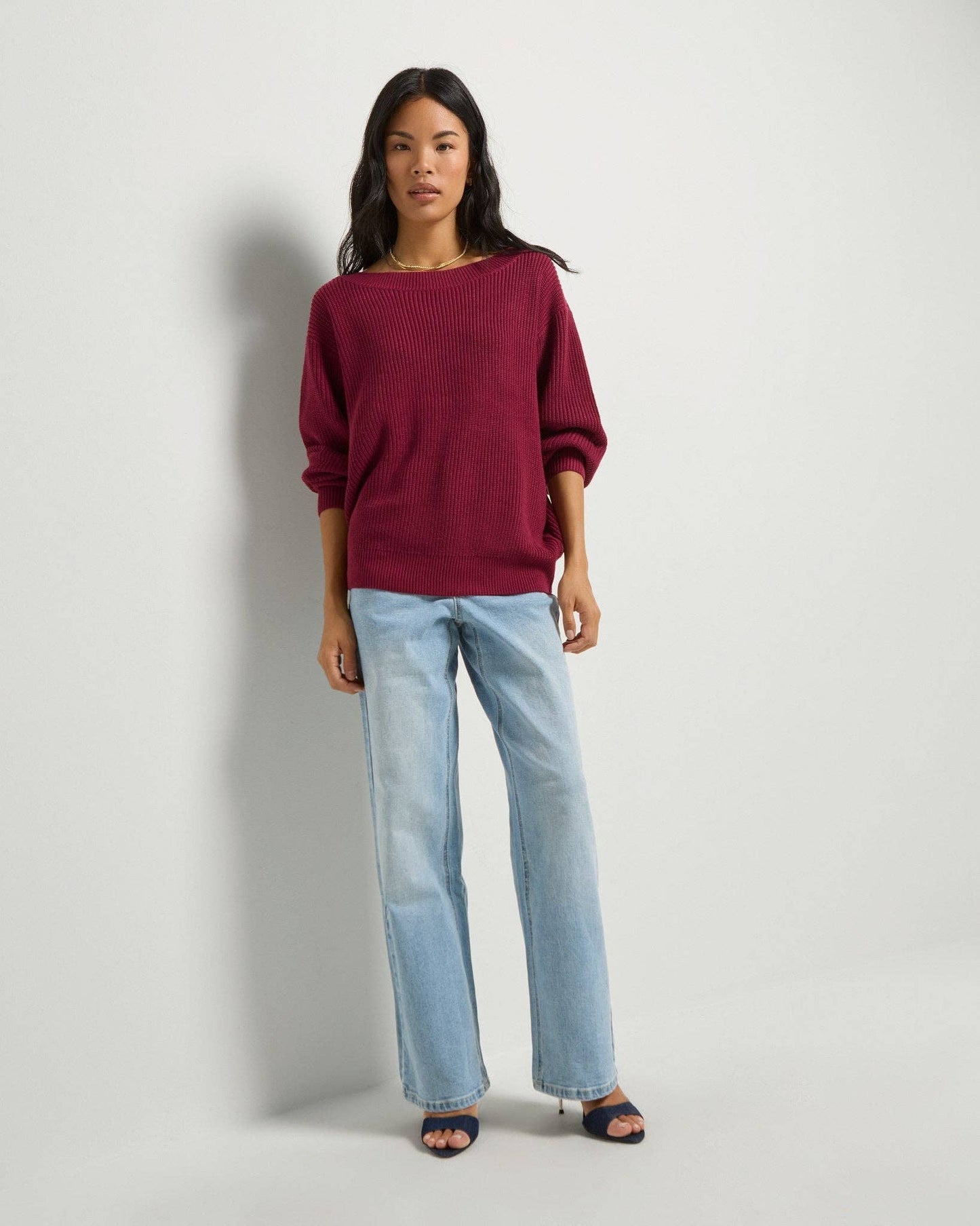 Coastal One Shoulder Sweater • Cabernet Red