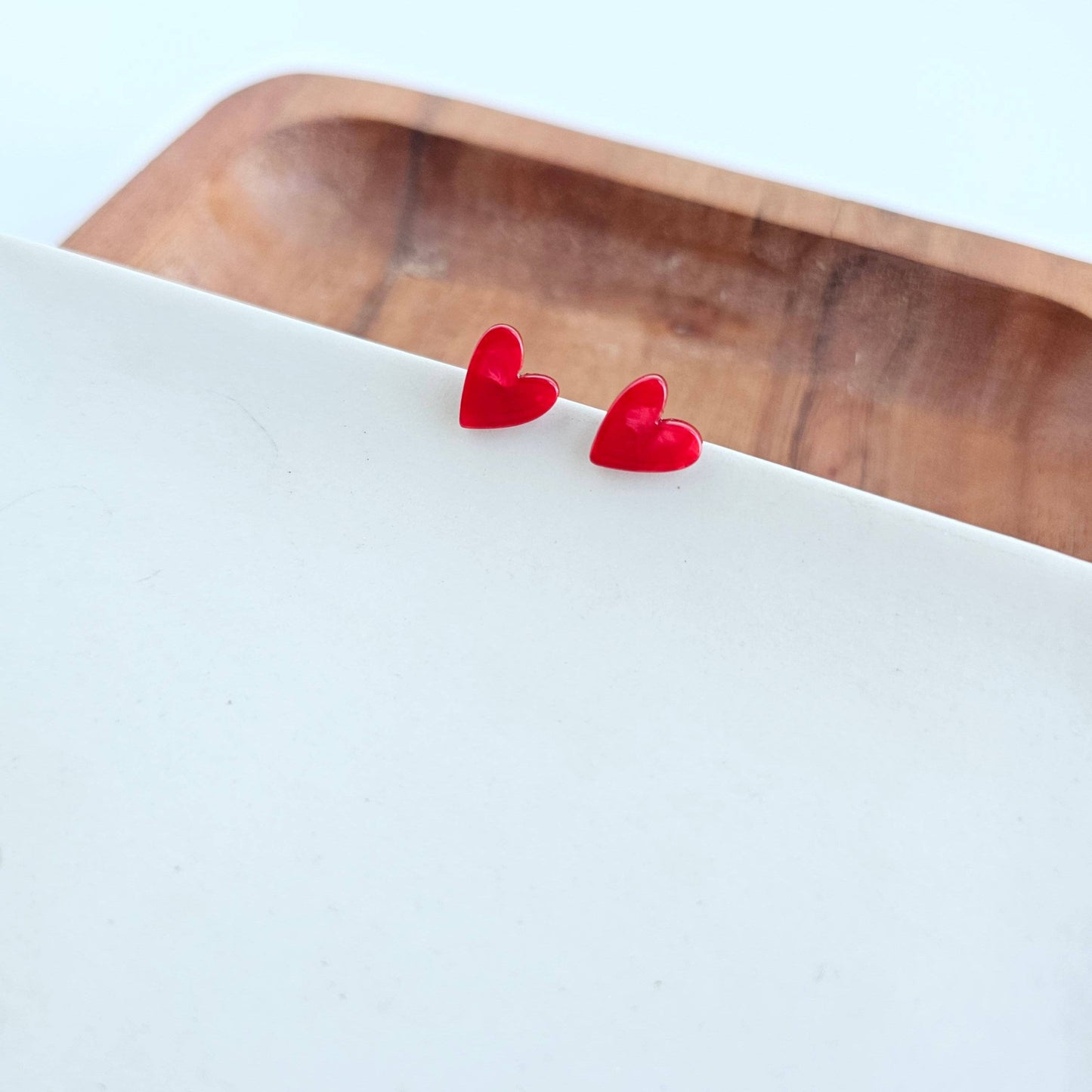 Hand Drawn Heart Stud Earrings • Red