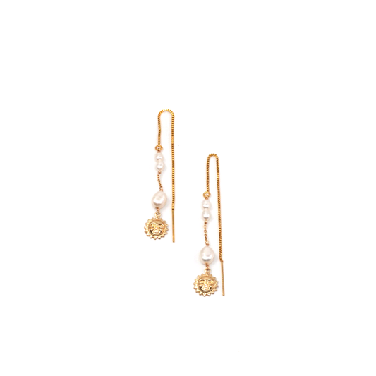 Sol Pearl Threader Dangle Earrings • 14K Gold Fill