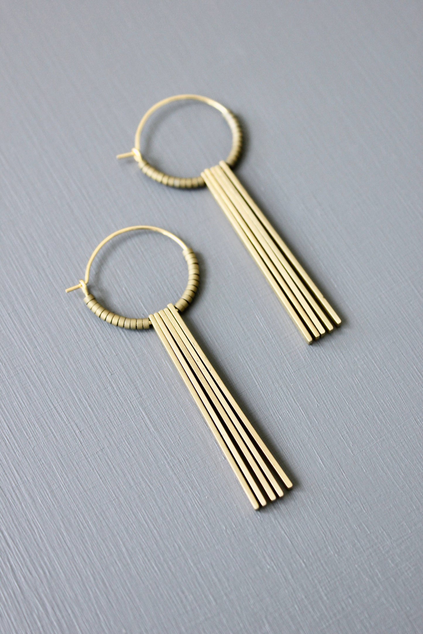 David Aubrey • Geometric Hoop Fringe Earrings • Brass