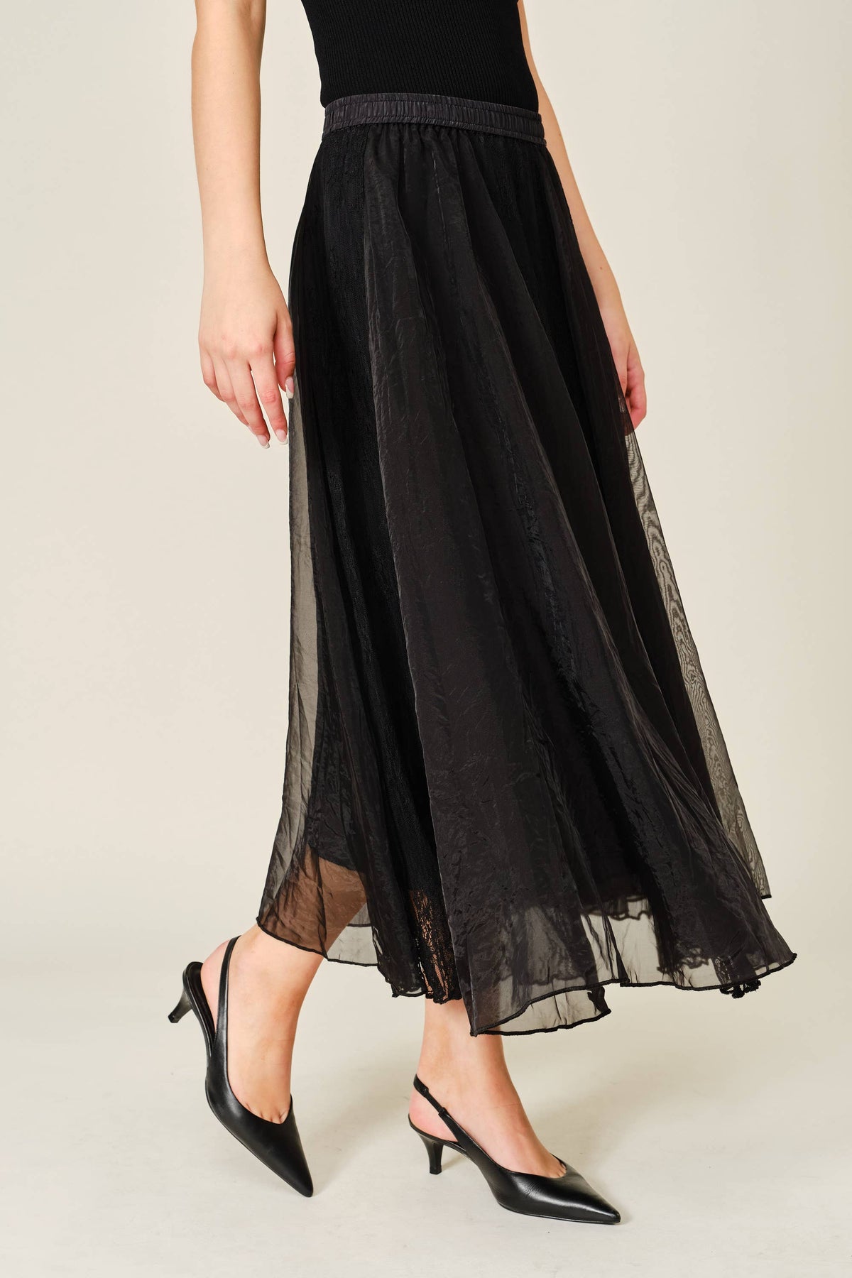 Lace Satin Skirt • Black