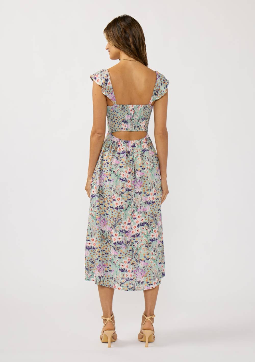 Front Lace Up Smocked Bust Midi Dress • Mint/Lilac