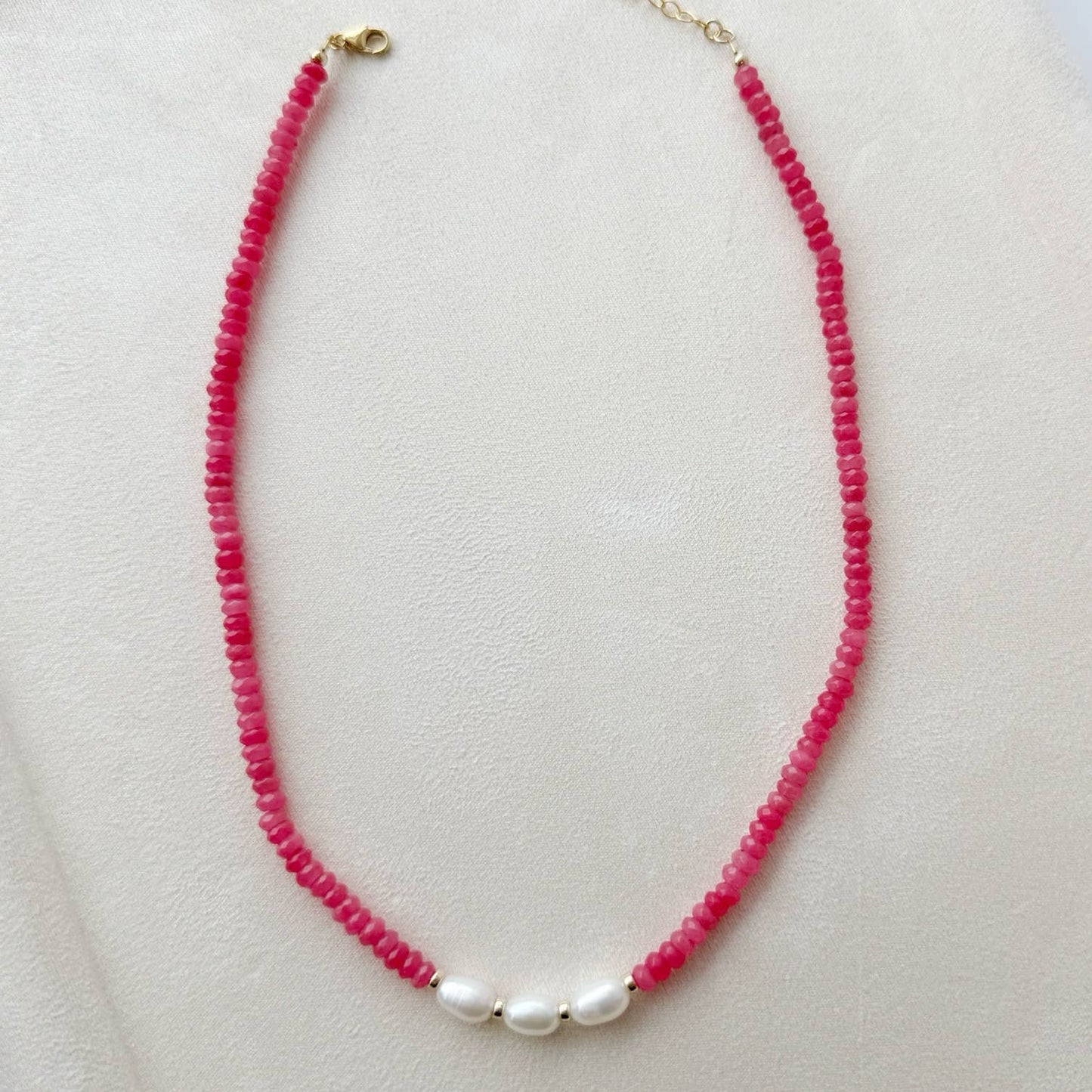 Sunset Pink Pearl Beaded Necklace • Gold Filled